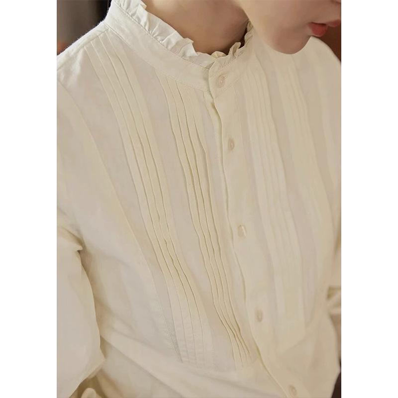 Women's French Retro Ruffle Collar Long Sleeve Shirt for Autumn/Winter