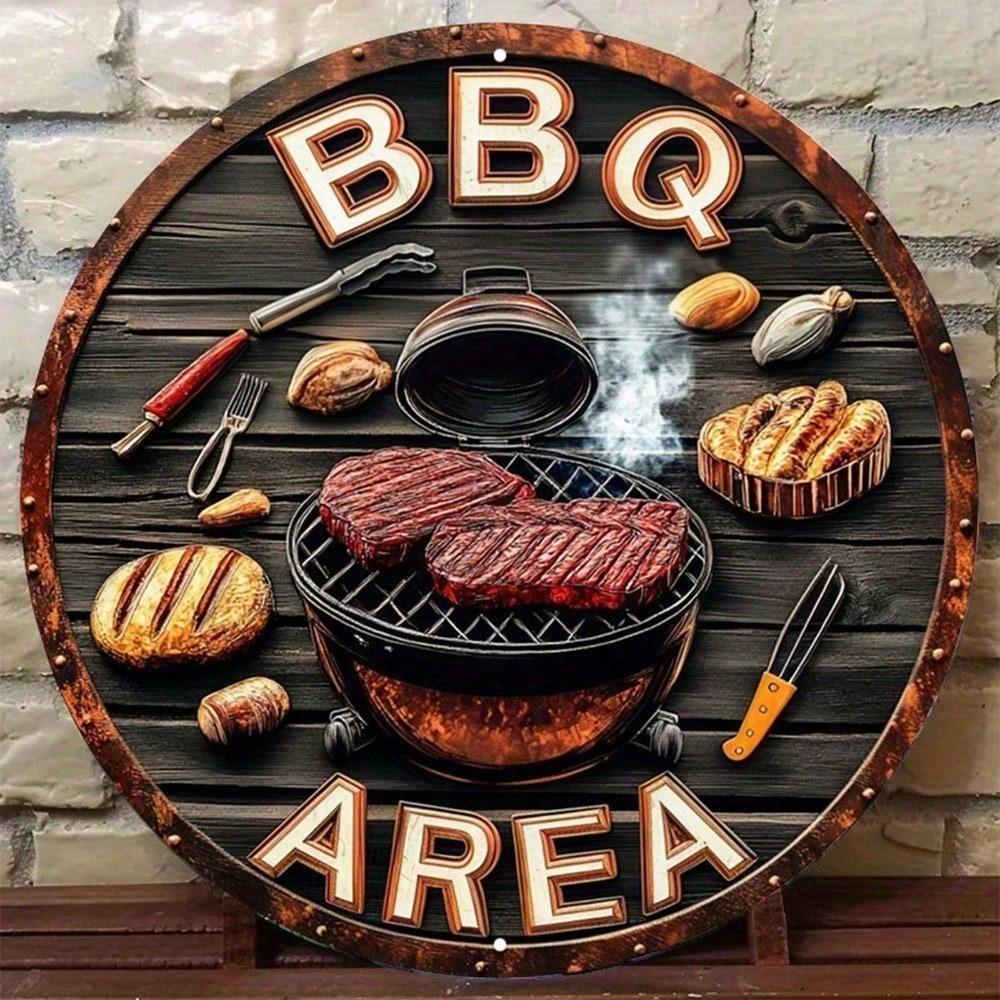Segno Metallico Vintage per Barbecue, Decorazione da Parete Rotonda, Arte Strumento per Grigliare Bistecche, Patio Esterno, Casa, Cucina, Bar, Caffè, Segno di Latta di Halloween