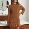 Winter Long Sleeve Twist Knitted Sweater Dress Woman O Neck Ruffle Chiffon Pleated Dresses Fall Solid Warm A-Line Pullover Dress