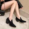 High heels design sense niche temperament new autumn deep mouth single shoes thick heel pointed soft leather women's shoes