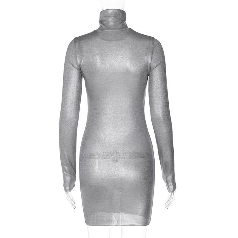 Abito sexy da donna slim collo alto manica lunga vita alta abiti ultra corti