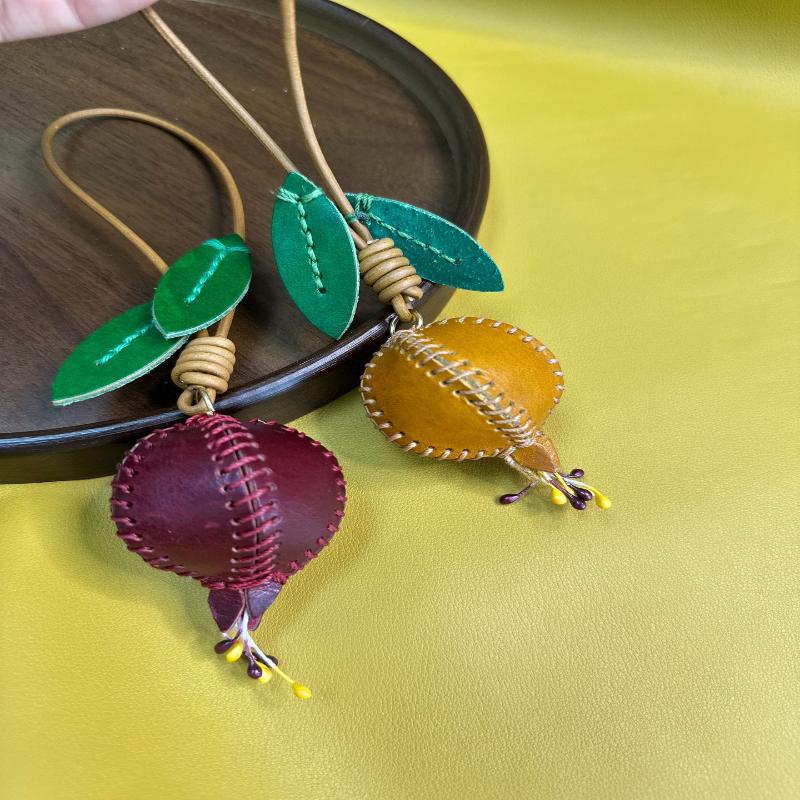 Simulation Fruit Pendant Leather Pomegranate Bag Charm Keychain Decoration Pendant Women'S Backpack Exquisite Accessories