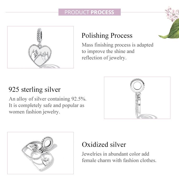 WOSTU 925 Sterling Silver Hand Swear Love Heart Hollow Charm Bead for Women Fit Original DIY Bracelet Necklace Jewelry