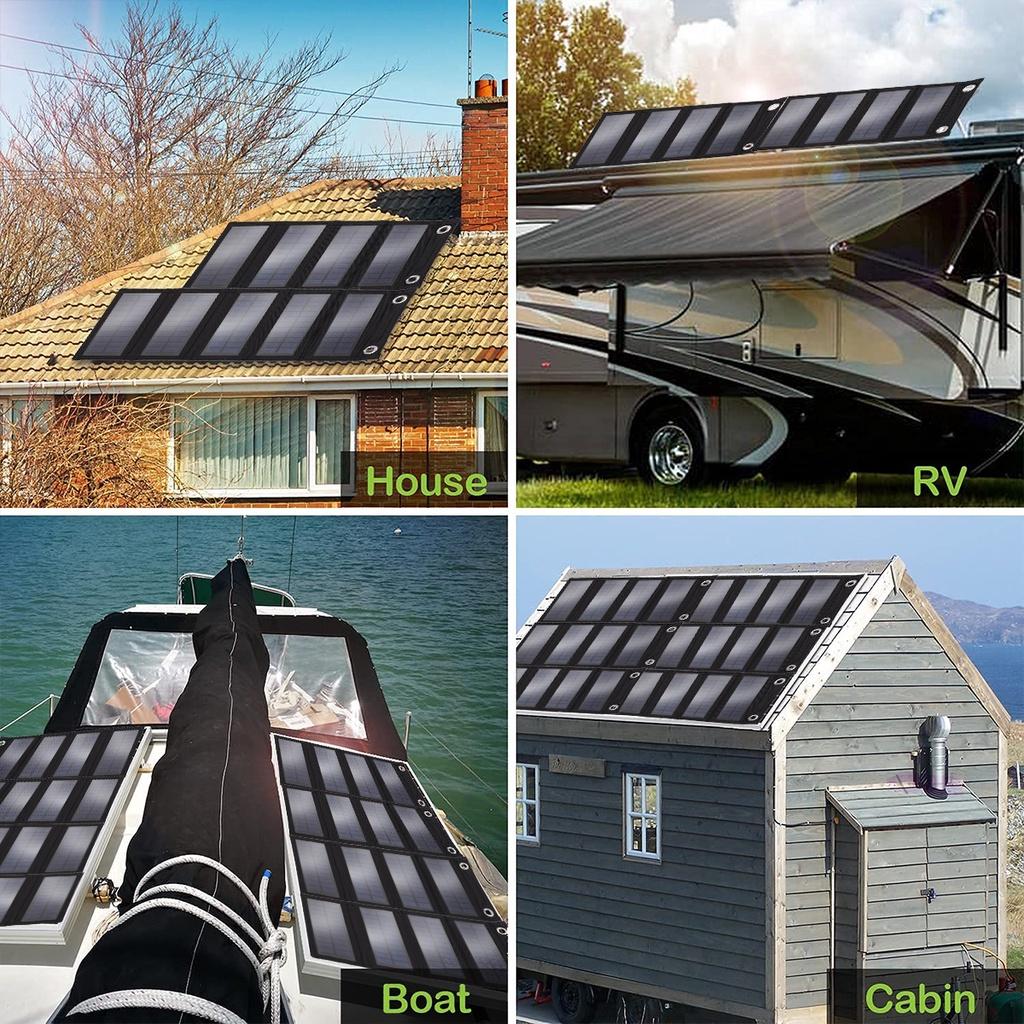 5V 100W/200W/300W USB Foldable Solar Panel Portable Flexible Small Waterproof Folding Solar Panels Cells For Mobile Phone Battery Charger Black