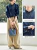 Women's Long Sleeve Retro Blue Denim Shirt Jacket with Ruffled Collar - 2026 Spring Arrival