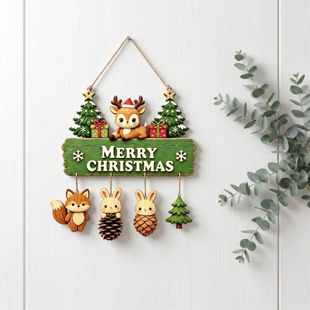 Reindeer Christmas Door Hanging Wooden Xmas Wall-mounted Pendants Christmas Ornaments Wall Decor