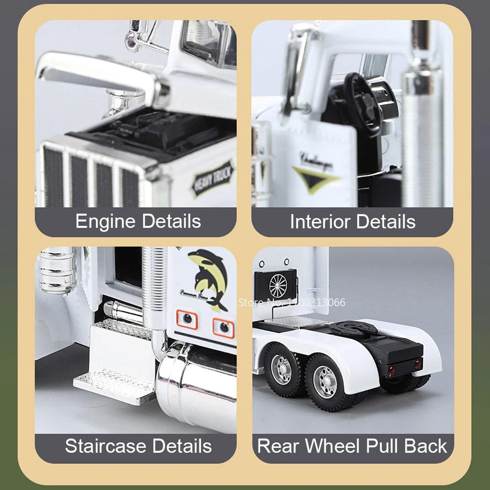 1:24 Peterbilt 389 Toys Alloy Cars Diecast Models with Light Music Pull Back Vehicle 3 Doors Opened Miniature Car for Boys Gifts