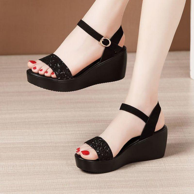 Summer Women Sandals Wedges Platform Fashion Fish Mouth Rome White Black Woman Shoes Elegant Ladies Thick Sole Casual Plus Size