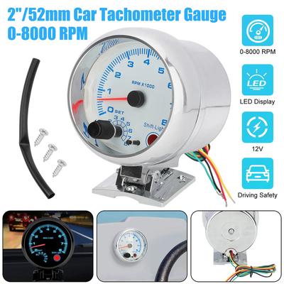 Tacómetro universal plateado de 3,75'' para coche, luz azul de cambio de marchas, rango de medición de 0 a 8000 rpm.
