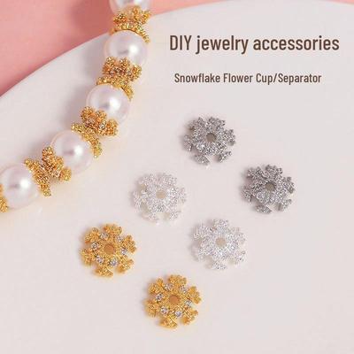 18K Gold-Filled Flower Cap Snowflake Crystal Pearl Spacer Bead Bracelet DIY Kit