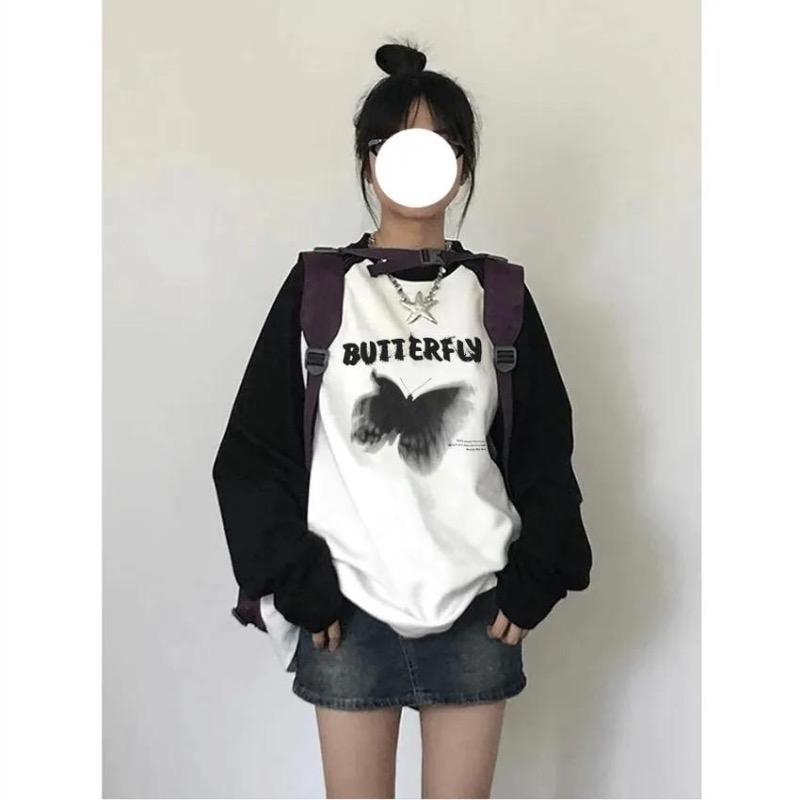2KWEIRD Y2k Aesthetic Long Sleeve T-shirt Women Letter Print Oversized Grunge Vintage Tee Shirts Loose Clothes Female Cotton Tops