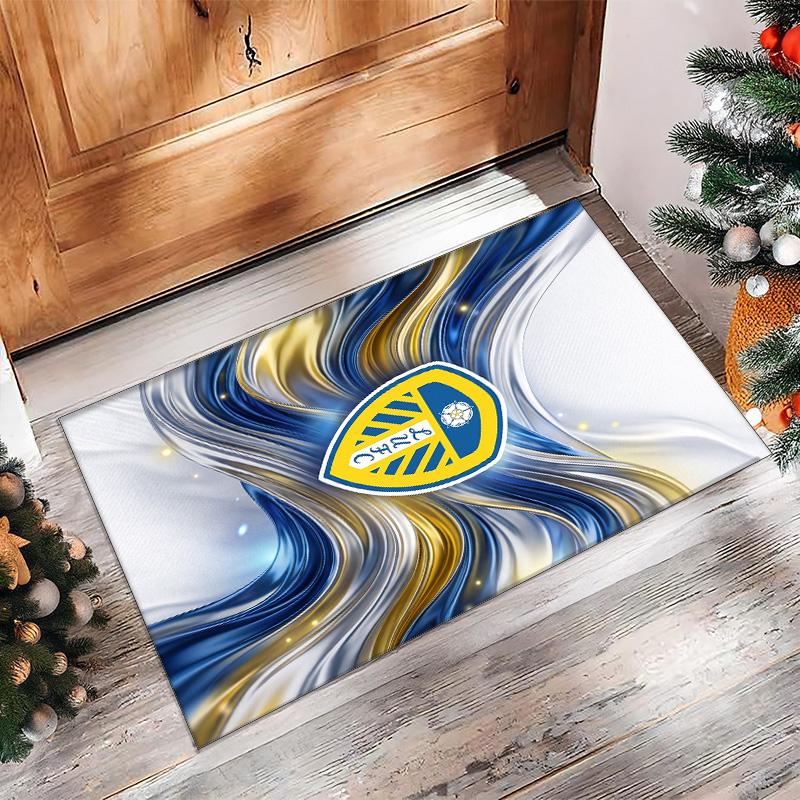 Leeds United Voetbal Print Kristalfluweel Tapijt, Comfortabel Waterabsorberend Antislip Binnen Vloerkleed