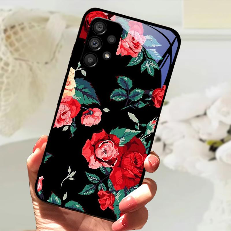 Glass Case For Samsung A13 A23 4G 5G Cartoon Tempered Glass Phone Cover For Galaxy A33 A53 A73 5G Hard PC Glass Protector Cases