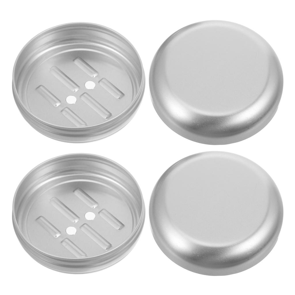 2Pcs Round Aluminum Soap Box Travel Soap Container Leakproof Soap Holder Bathroom Soap Storage Household Soap Dishes Lid