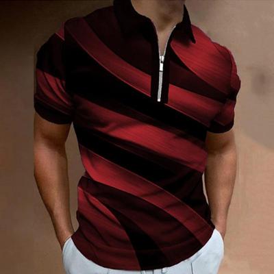Lässiges Revers-T-Shirt Herrenmode Reißverschluss-T-Shirt Kurzarm-T-Shirt Herren 3D Diagonaldruck Print T-Shirt
