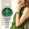 Round Spiral Green Dial Women Quartz Watch Silver Stainless Steel Butterfly Buckle Band Minimalist Ladies Dress Women Wathes