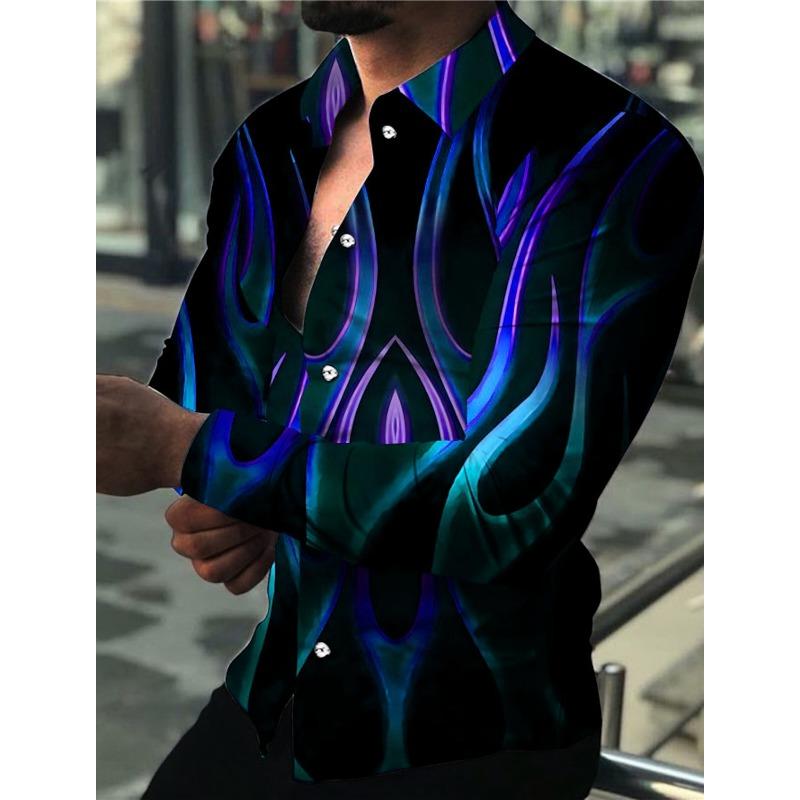 Men's Shirts Patterned Shirts Flame Cuffed 3D Printing Daily Holiday Long Sleeve 3D Printed Buttons Clothing