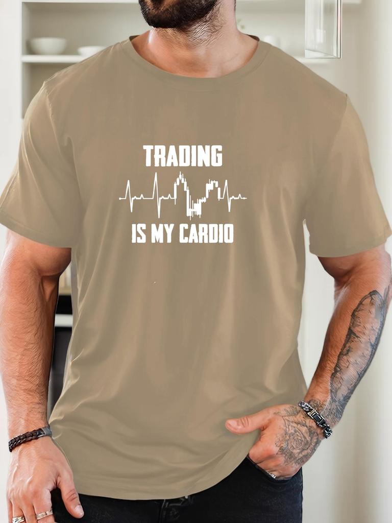 Men's TRADING IS MY CARDIO pattern summer casual crew neck short T-shirt