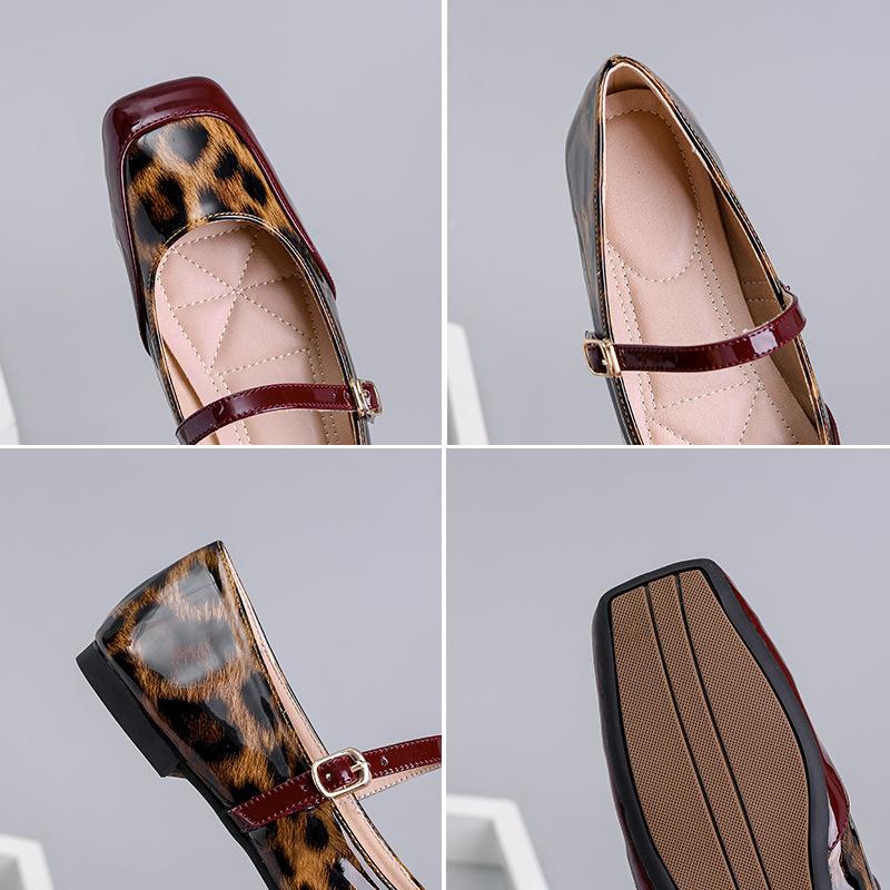 Mary Jane Shoes for Women Dressy Square Toe Ballet Flats with Strap Comfortable Walking Shoes Women's Soft Faux Leather Anti-Slip Ballerina Shoes