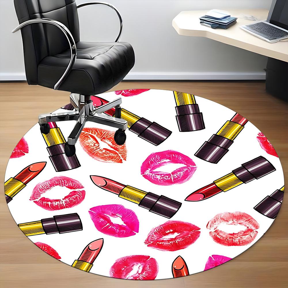 1pc Lipstick Kisses Chair Carpet for Office Non Slip, Machine Washable Rug for Office, Room Holiday Decor for Christmas, Birthday Polyester