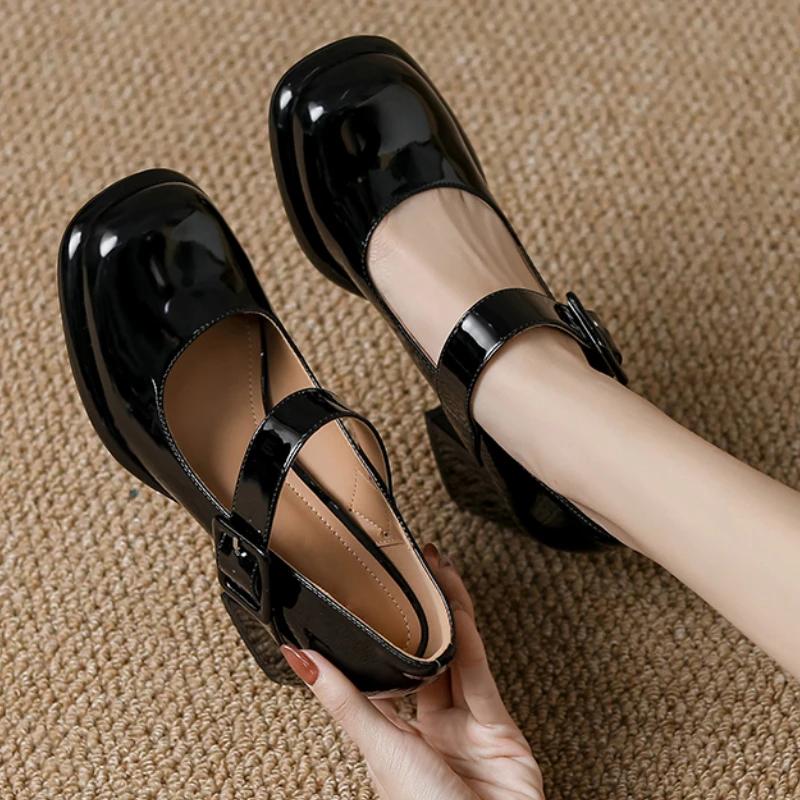 Fashion 2024 Ladies Shoes Mary Janes Women's High Heels Summer Dress Pumps Women Solid Buckle Strap Heels Shoes Ladies Zapatos De Mujer