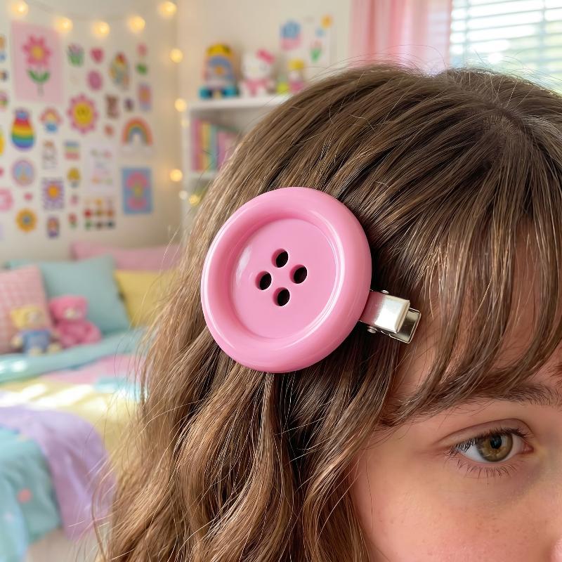 Y2K Styles Button Hair Clips Cute Girls Hair Clip 6Cm Plastic Button Barettes Clips Party Hair Subcultural Decoration