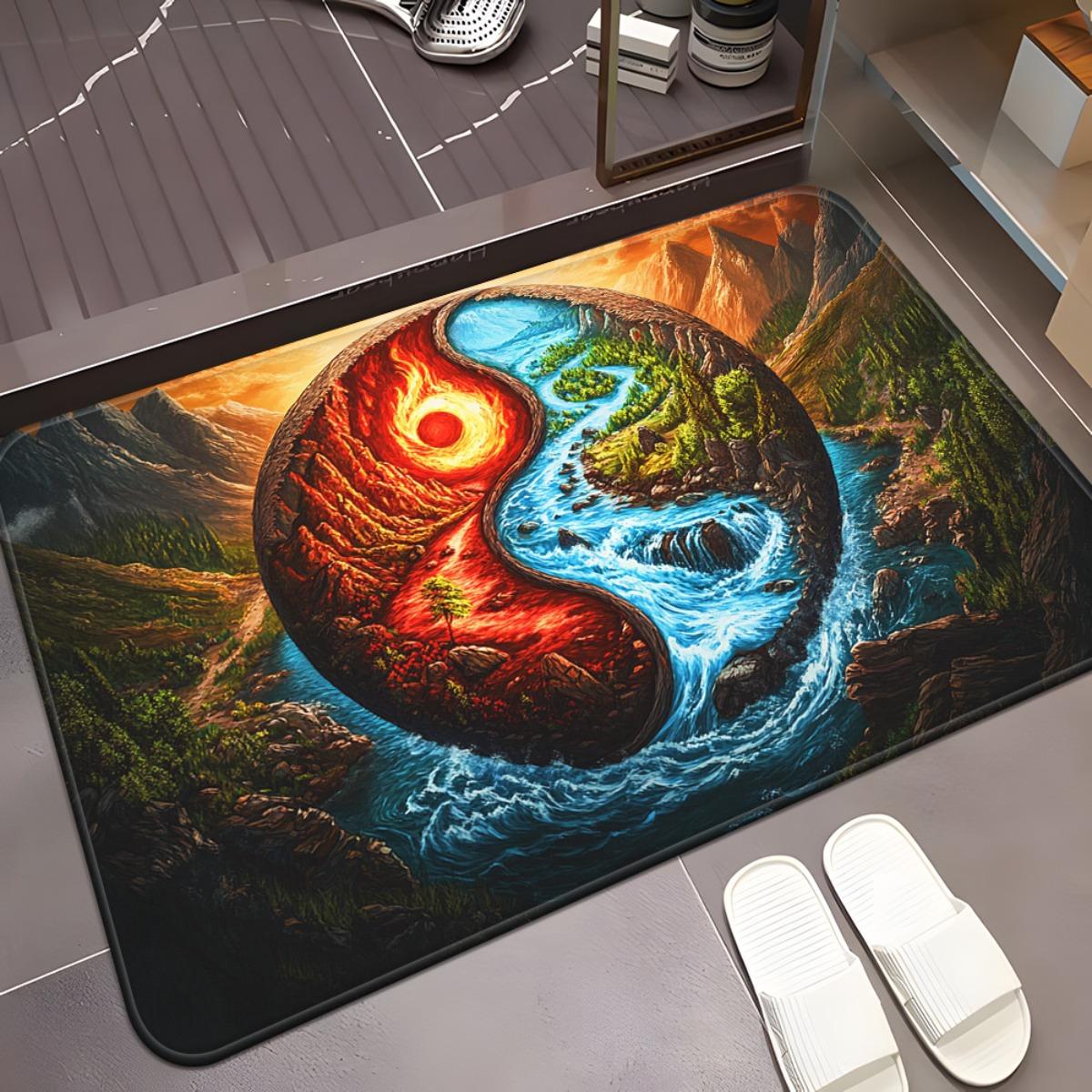 

1pc Yin Yang Symbol with Earth Motif HD Printed Door Mat – Non-Slip, Absorbent Microfiber Polyester Rug, Machine Washable for Ba 40x60cm
