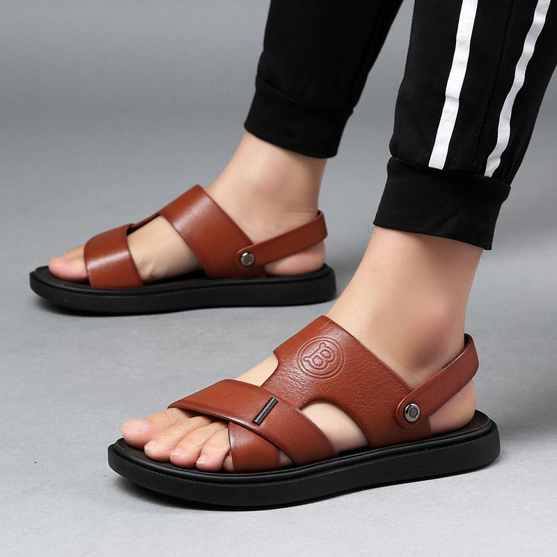 Fashion 2024 Minimalist New Men's Leather Sandals Massage Soles Lightweight Summer Men's Beach Shoes Outdoor Camping Shoes Anti Slip