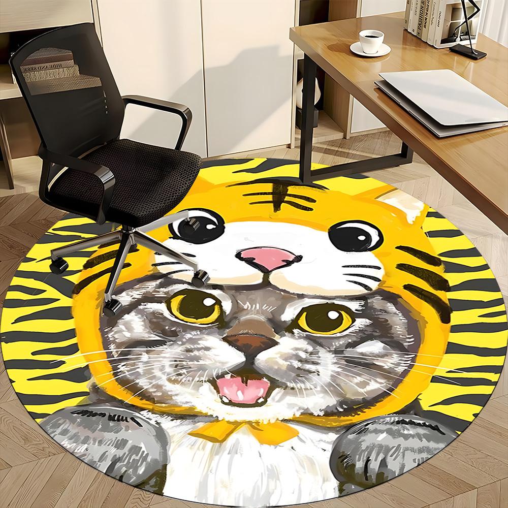 1PC Tiger Cat Office Round Area Rug,  Mat Suitable ForOffice, Under Office Chairs Bedroom Living Room Home Decor, Room Deco