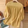 Women's Cotton And Linen Embroidered Loose Retro Round Neck Pullover Top