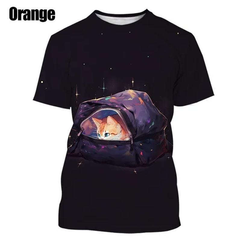 

Новая модная футболка с милым принтом животных в виде кошки на 3D-принте, повседневная уличная летняя футболка с коротким рукавом и круглым вырезом, мешковатые топы для мужчин и женщин 6XL