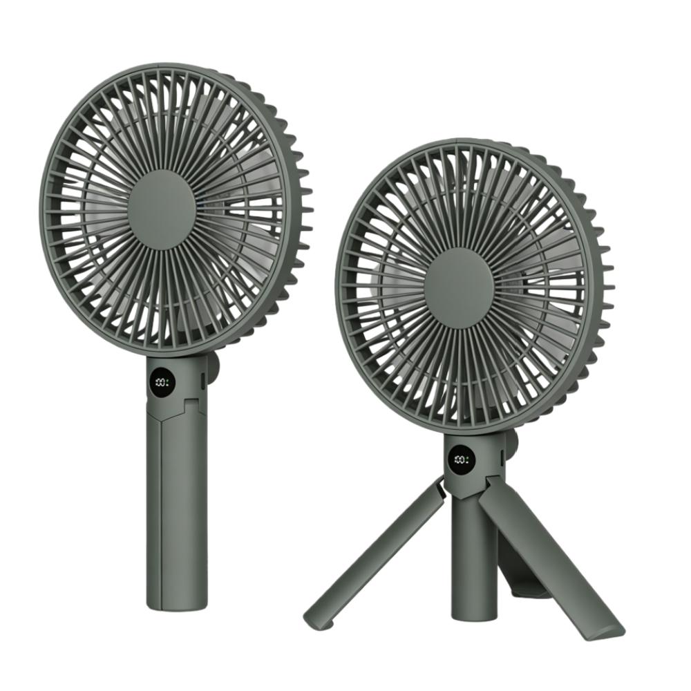 XIAOTREE Portable Handheld Rechargeable Fan LED Digital Display 180°Adjustable Rechargeable Fan 4 Speed Wind Camping Tripod Fan