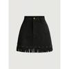 High-Waisted A-Line Tassel Hem Faux Suede Mini Skirt