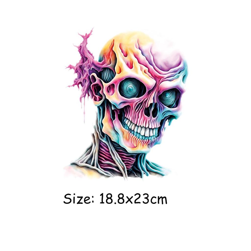 Colorful Skulls Heat Transfer Sticker Hiphop Diy Accessory Sticker Jeans Fashion Heat Press Appliqued Stripes Patches