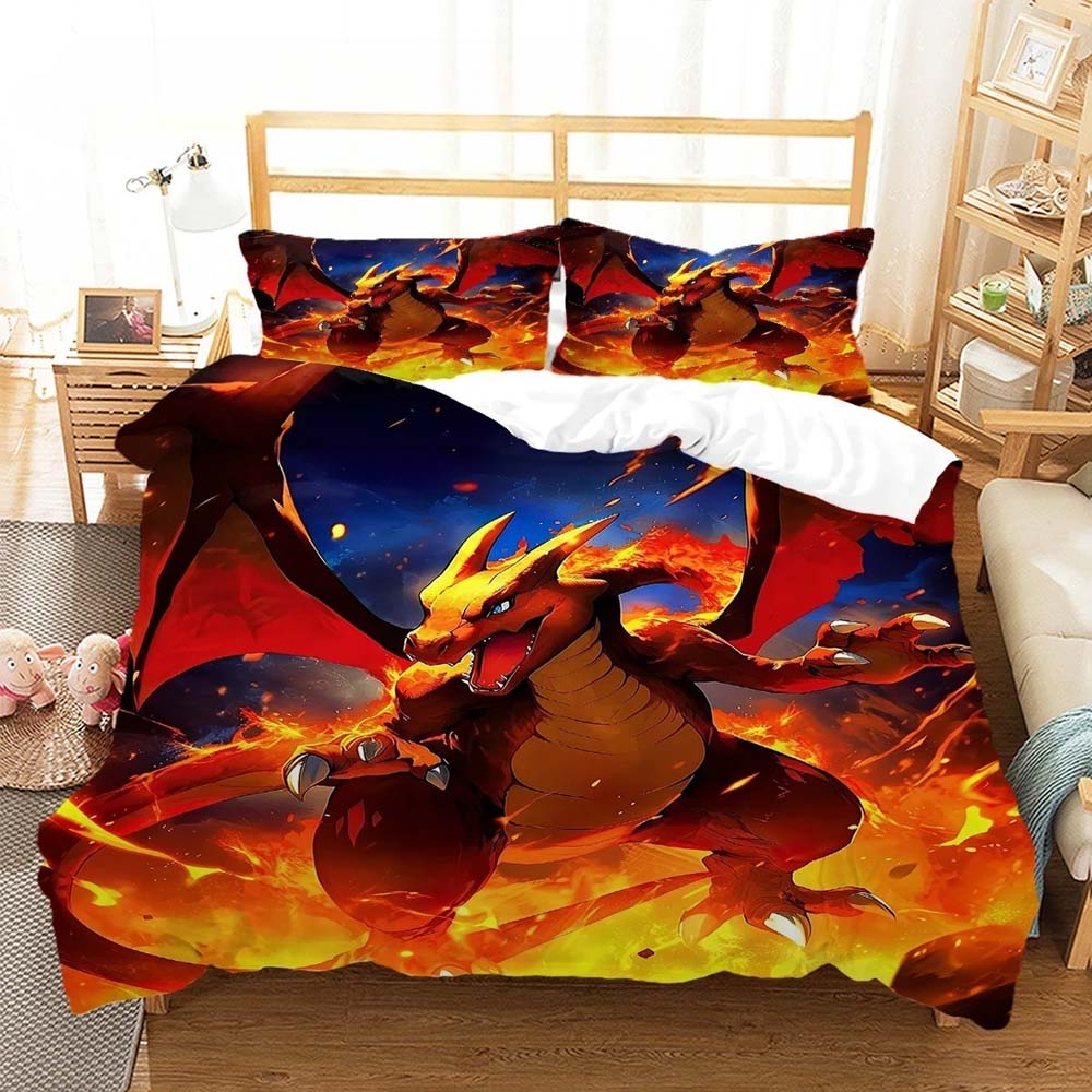 Cartoon Charmander Bedding Sets Comforter Quilt Bed Cover Charizard Duvet Cover PillowCase Kids Adult Size Home Textiles