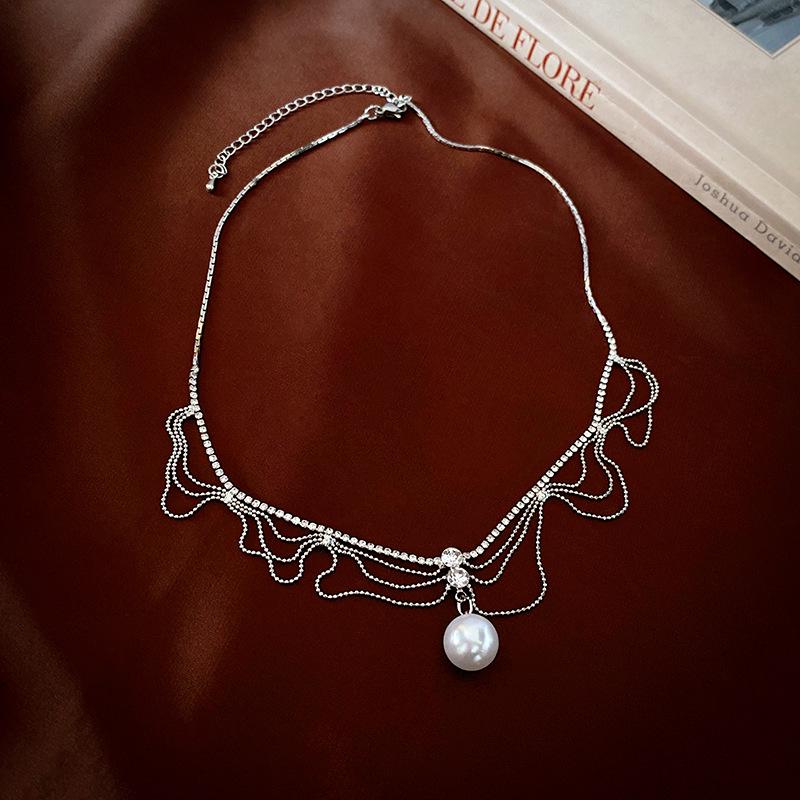 

Роскошное ожерелье с бриллиантовым кружевом, кисточкой и жемчугом - Элегантная цепочка на ключицу во французском стиле