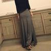 Women Maxi Skirt Adjustable Drawstring High Waist Side Slit Large Hem Long Skirt Solid Color A-Line Skirt