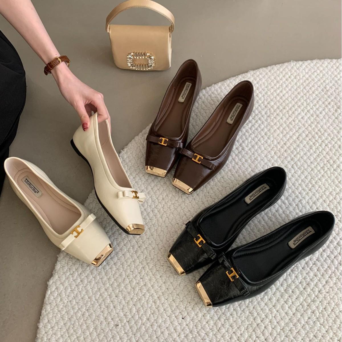 

2025 Spring and Autumn New Fashion Versatile French Xiaoxiangfeng Temperament Advanced Sense Square Head Single Shoes Grandma Shoes 39 коричневий