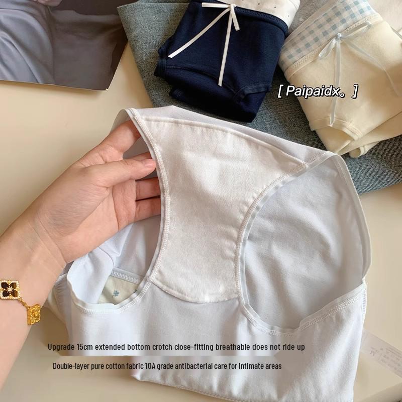 Damen Hautfreundliche Schleife Spitzen-Slips - Atmungsaktiv, Antibakteriell, Mittelhoch, Reine Baumwolle, Süßes Dreiecksdesign