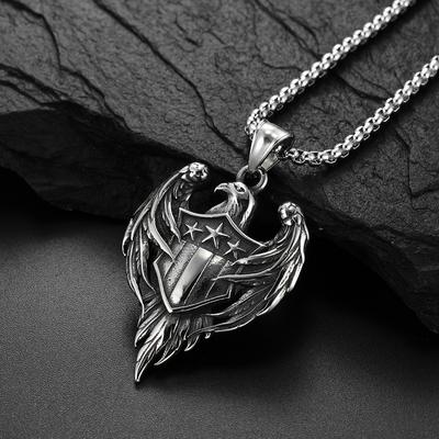 European and American Retro Jewelry, Titanium Steel Wings, Flying Eagle Shield Necklace, High-quality Men's Jewelry