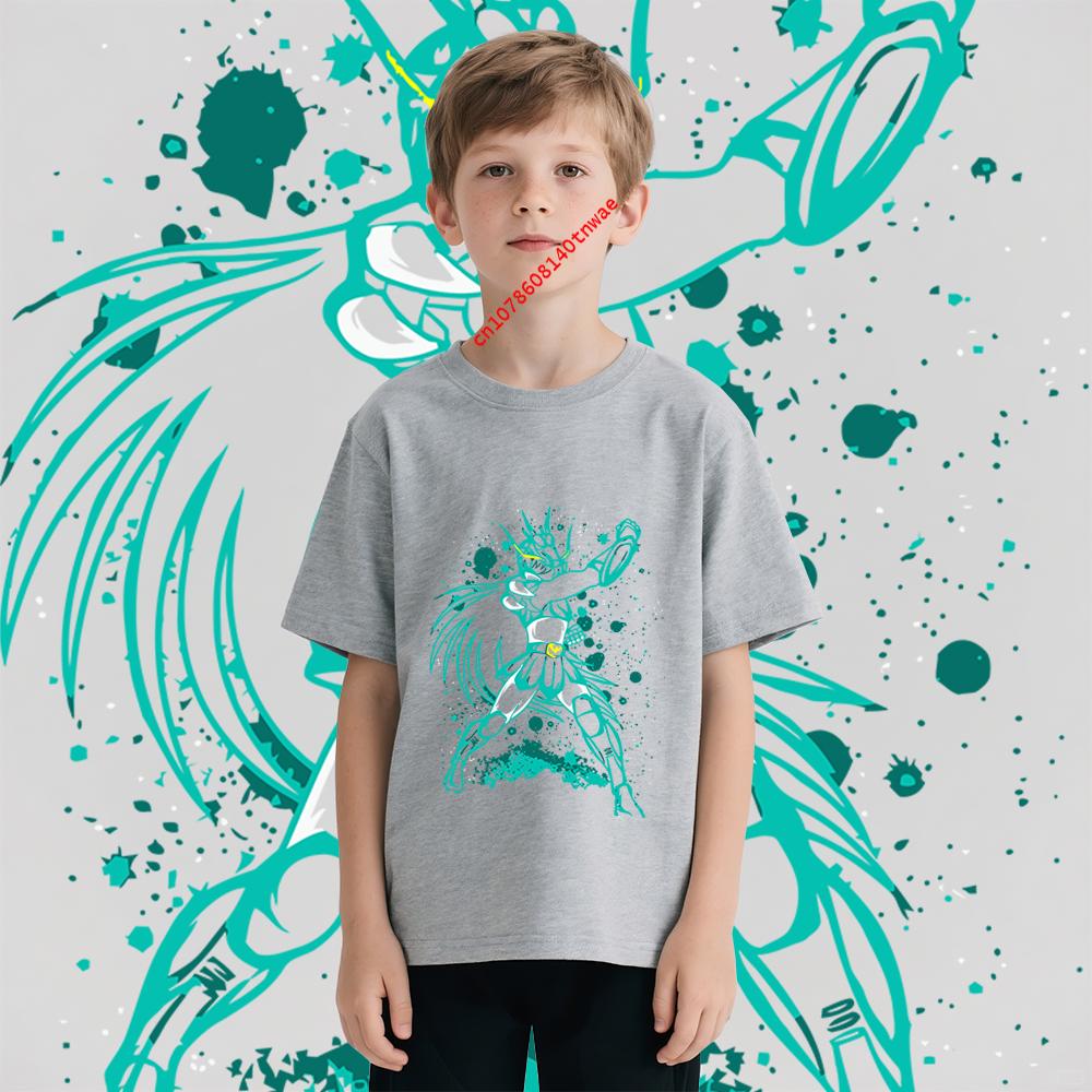 Saint Seiya Dragon Shiryu Impression Anime T-shirt Enfant 100% Coton Garçons Filles Unisexe Dessin Animé T-shirt Doux Confortable Haut à Manches Courtes