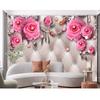European Flowers 3d Wall Mural Modern Jewelry Pink Rose Flower Wall Mural Living Room Bedroom Home Decor