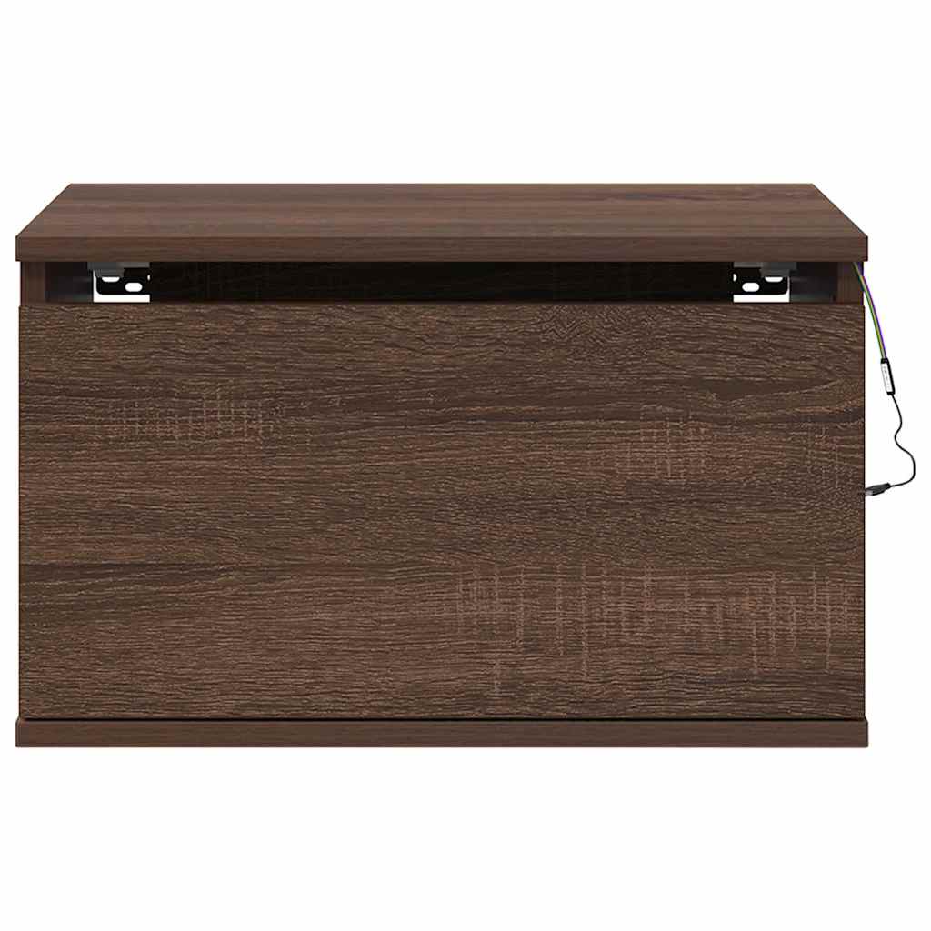 Wall Mounted Nightstand with LED Lights Brown Oak Effect