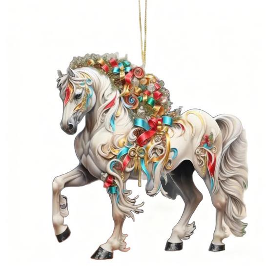 Vánoční ozdoba kůň 2D plochá akrylová ozdoba na vánoční stromek Dárky s koněm pro ženy Milovníky koní Farmáře Přátele