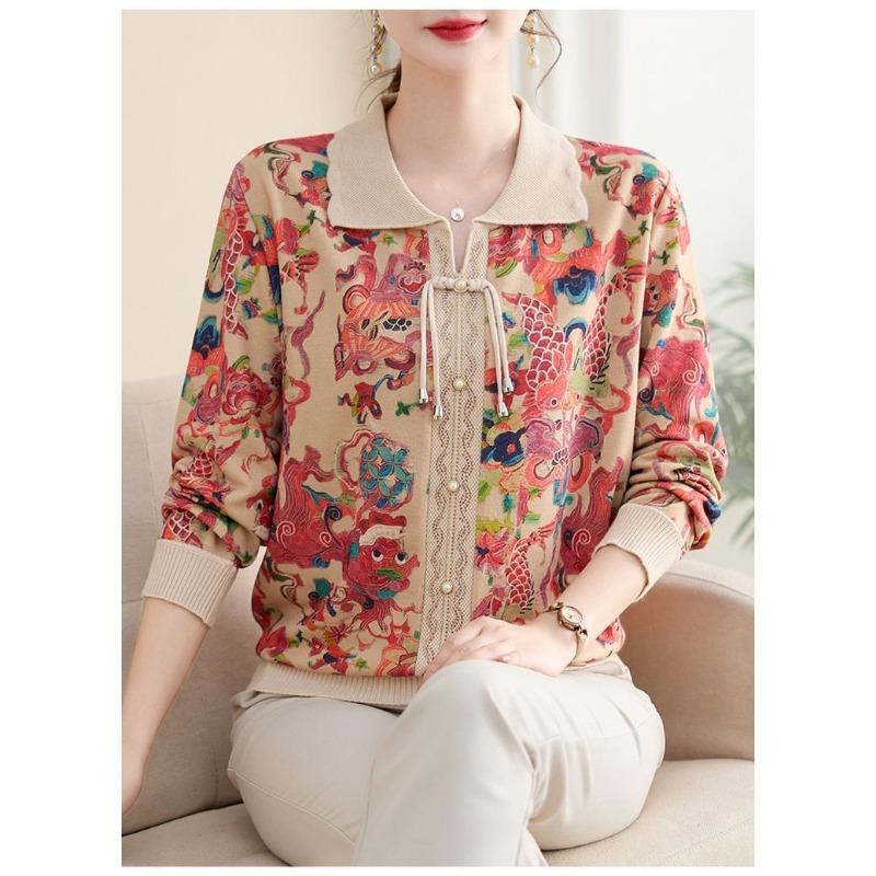 

Ретро Пуловер с длинным рукавом и лацканами Свободный Омолаживающий Повседневный Вязаный Базовый XL красный