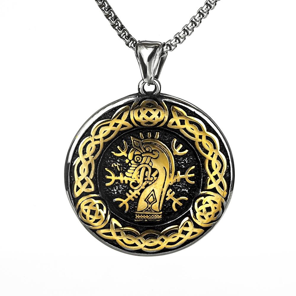 Viking Style Men's Pendant Necklace With Tree Of Life Dragon Compass In Antique Stainless Steel