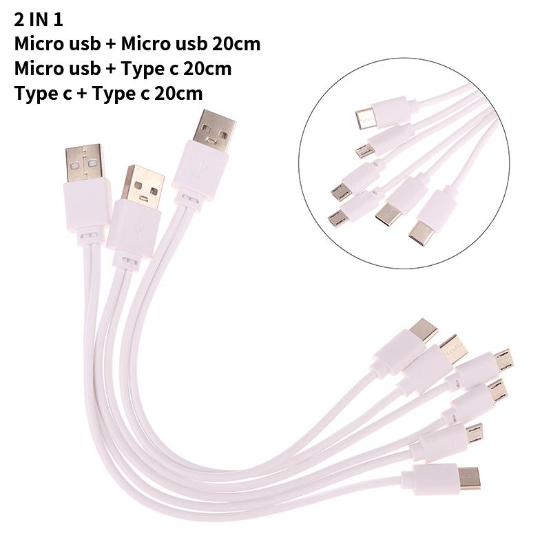 1Pc 2 In 1 Usb Male To Micro Usb/Type-C Splitter Data Transfer Charging Cable For For Android Smartphones Tablet Dual Micro Usb