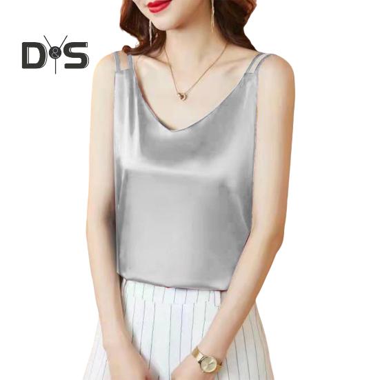 Chaleco Base de Mujer con Tirantes de Cuello en V sin Mangas de Satén Suave Tops de Seda Imitación Chaleco Base Versátil para Uso Diario