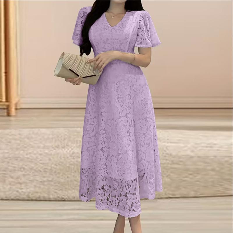 ZANZEA Women Elegant Lace Patchwork Casual V-Neck Short Sleeve Dress