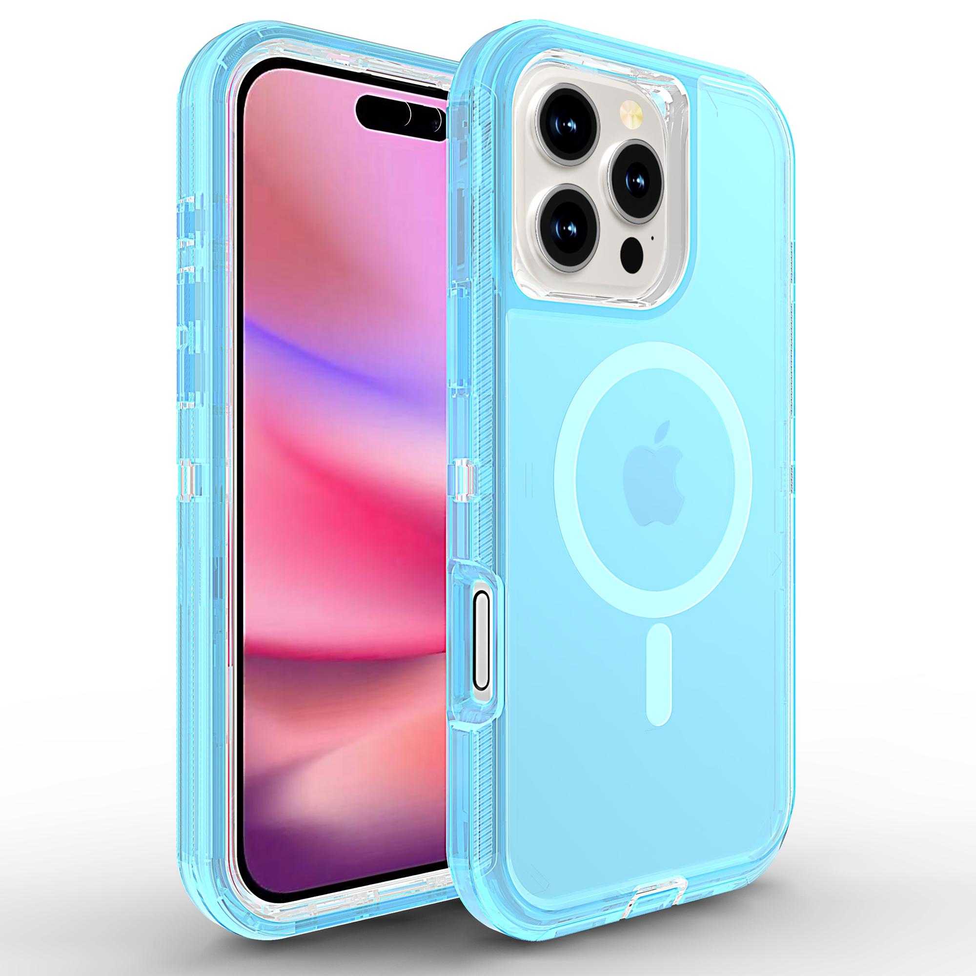 

For iPhone 16 Pro Max Case Compatible with MagSafe Shockproof TPU+PC Phone Back Cover Transparent Blue